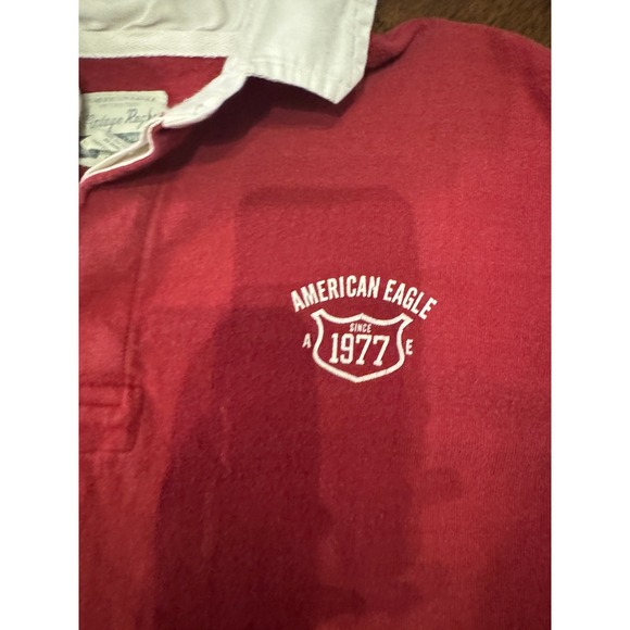 American Eagle Outfitters Vintage Rugby Shirt Long Sleeve Red Yellow Size L |Q1 - Picture 6 of 6